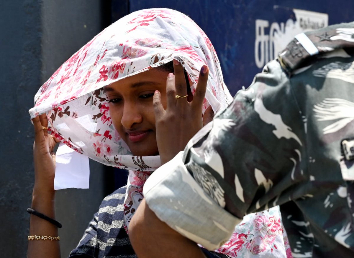 A woman comes out of a booth in Chennai’s Tiruvottriyur after casting her vote on Friday afternoon. Photo C Suresh Kumar #danceofdemocracy #LokSabhaElections2024