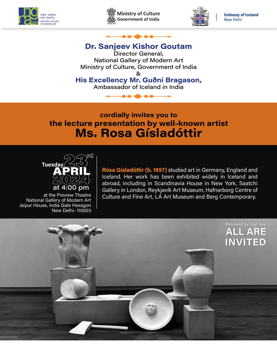 Save your Date! 23rd April 2024 | 4:00 PM at Preview Theatre, NGMA The lecture presentation by well-known artist Ms. Rosa Gisladottir