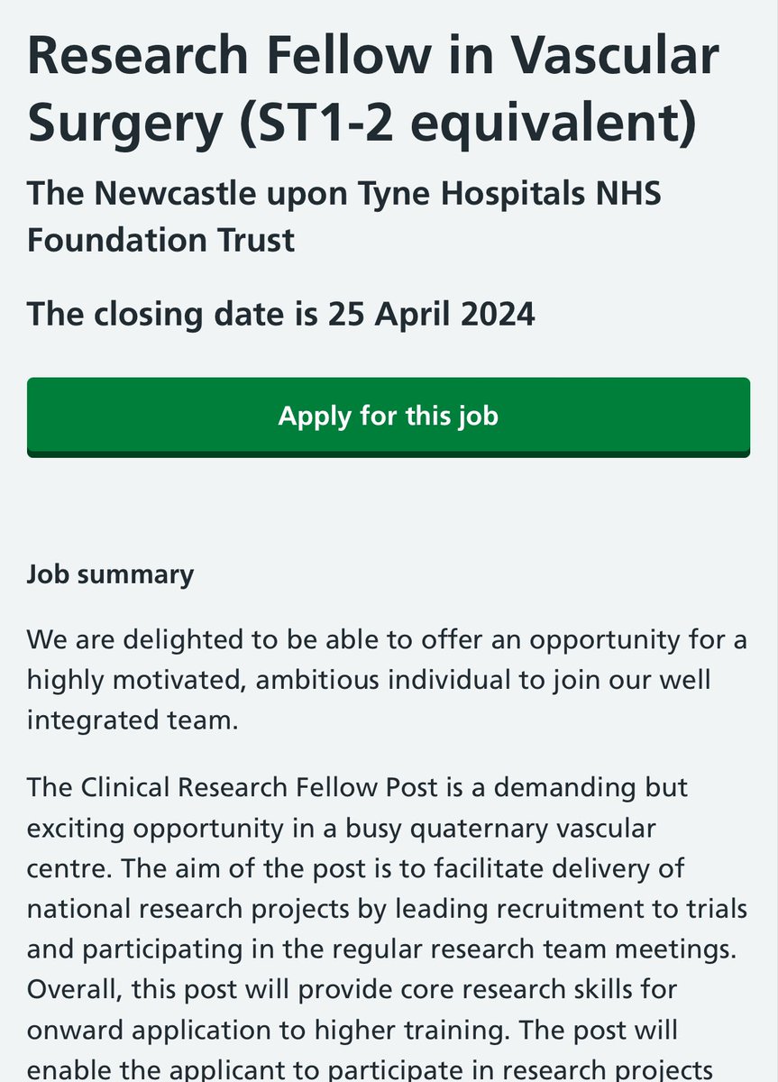 🙌🏽✅Exciting opportunity! We are looking for someone to come and join our research team as a Clinical Research Fellow! jobs.nhs.uk/candidate/joba…