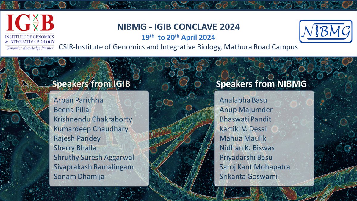 The second 'NIBMG-IGIB Conclave 2024' kicked off on 19th and 20th April at @IGIBSocial Mathura Road Campus, with an interesting line of speakers from both the institutes covering a wide range of topics. @FollowDbtNibmg @CSIR_IND @souvik_csir @HRDG_CSIR