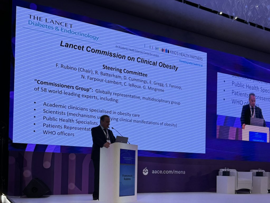 🚨Obesity is a disease in its own right and not just a modifiable risk factor!🚨 @FRubinoMD outlines the great work of @TheLancet Commission on Obesity at @TheAACE Cardiometabolic Meeting in Abu Dhabi