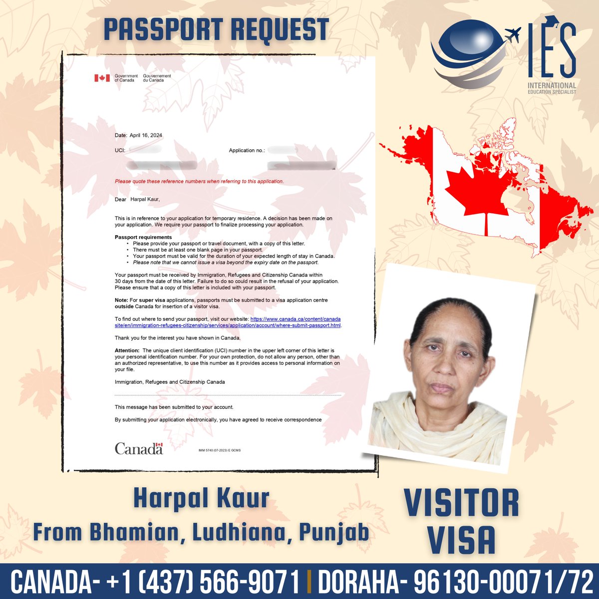 Congratulations to Harpal Kaur on obtaining her PPR for the Canada Visitor Visa. 
#iesoverseas #canada #doraha #punjab #ludhiana #visaconsultants #visa #bestimmigrationservices #APPROVED #best #visitorvisa #TouristVisa #studyvisa