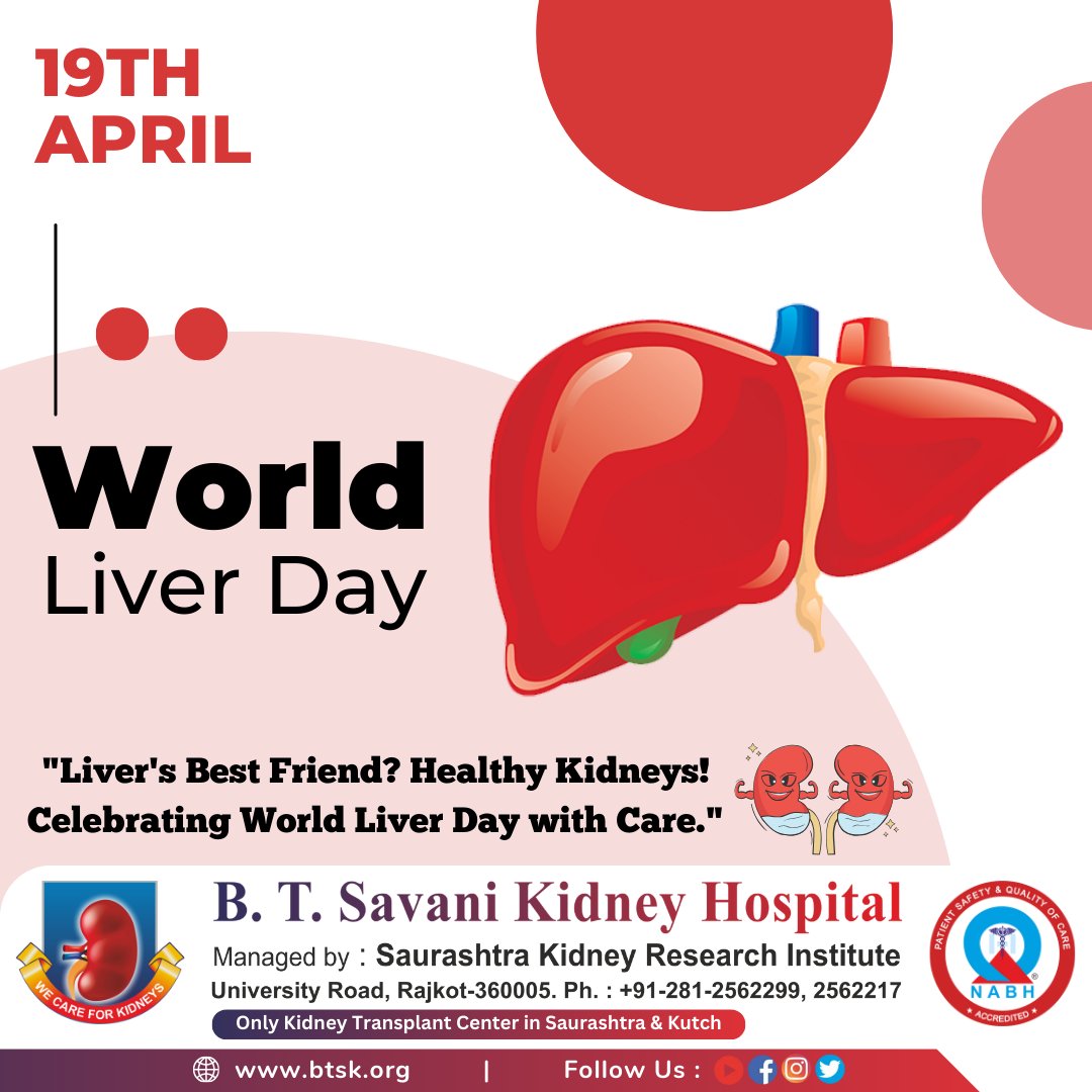 World Liver Day: Your liver works hard for you every day. Let's show it some love and appreciation! #worldliverday #liverhealthmatters #loveyourliver #healthyliverhealthylife #liverawareness #kidneydisease #btsavani #BTSavaniKidneyHospital #health #hospital #rajkot #india