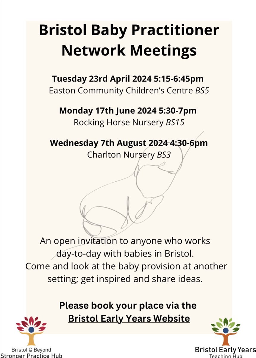 Really looking forward to our Baby Practitioner Network Meeting next week… free tickets still available here: calendar.bristolearlyyears.org.uk See you there 👋🏻 #BristolEarlyYears #EYFS #WorkingwithBabies