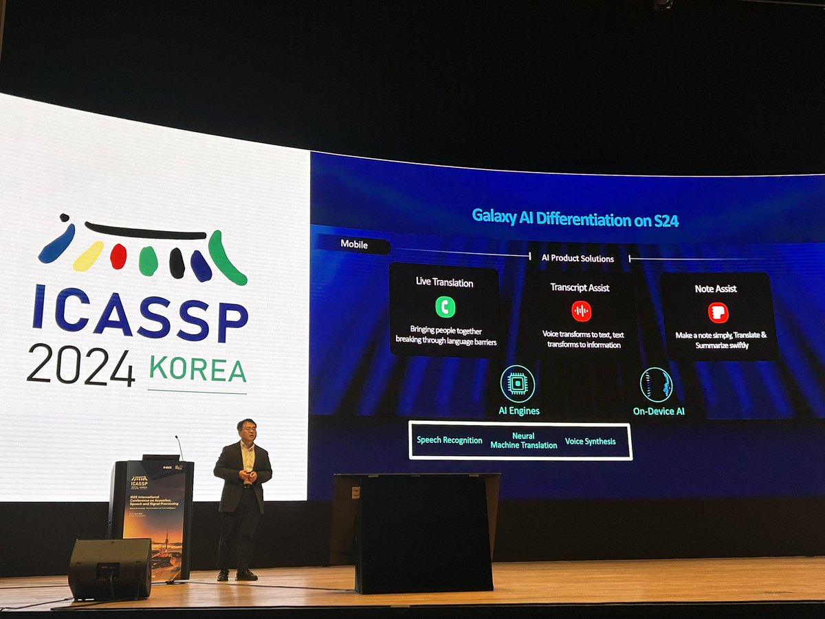 The final #ICASSP2024 Industry Plenary speaker, Joohyung Lee, presents on how Samsung is harnessing the power of generative AI to drive innovations across its diverse product lines and operational domains.