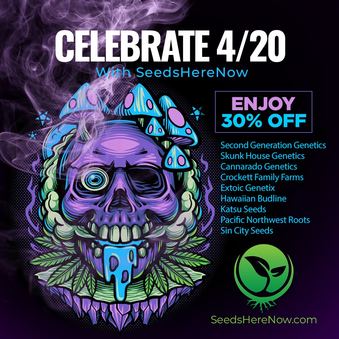 The Big 4/20 Celebration is upon us! The clock is ticking and the deals are overflowing. 🔥Enjoy 30% OFF of these incredible breeders!🔥 VISIT: seedsherenow.com

#seedsherenow #growbudyourself  #CannabisCommunity #cannabislife #420friendly #420Life #cannabisgrowers
