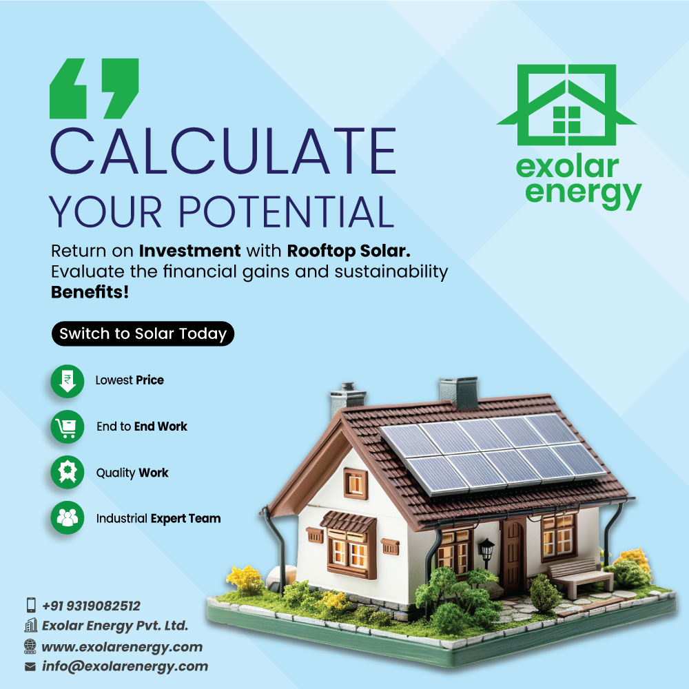 Calculate your potential return on investment with rooftop solar. 📷 +91 9319082512 📷 info@exolarenergyproject.com 📷 exolarenergy.com #exolarenergy #solarpanelspanels #SolarEnergy #SolarPower #RenewableEnergy #solarsolutions #SolarEPC #SolarROI #InvestInSolar