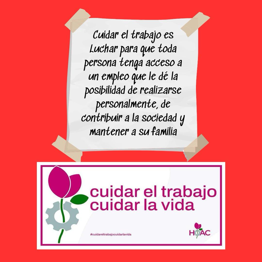 Cuidar el trabajo es luchar para que toda persona tenga acceso a un empleo que le dé la posibilidad de realizarse personalmente, de contribuir a la sociedad y mantener a su familia.
#CuidarElTrabajoCuidarLaVida