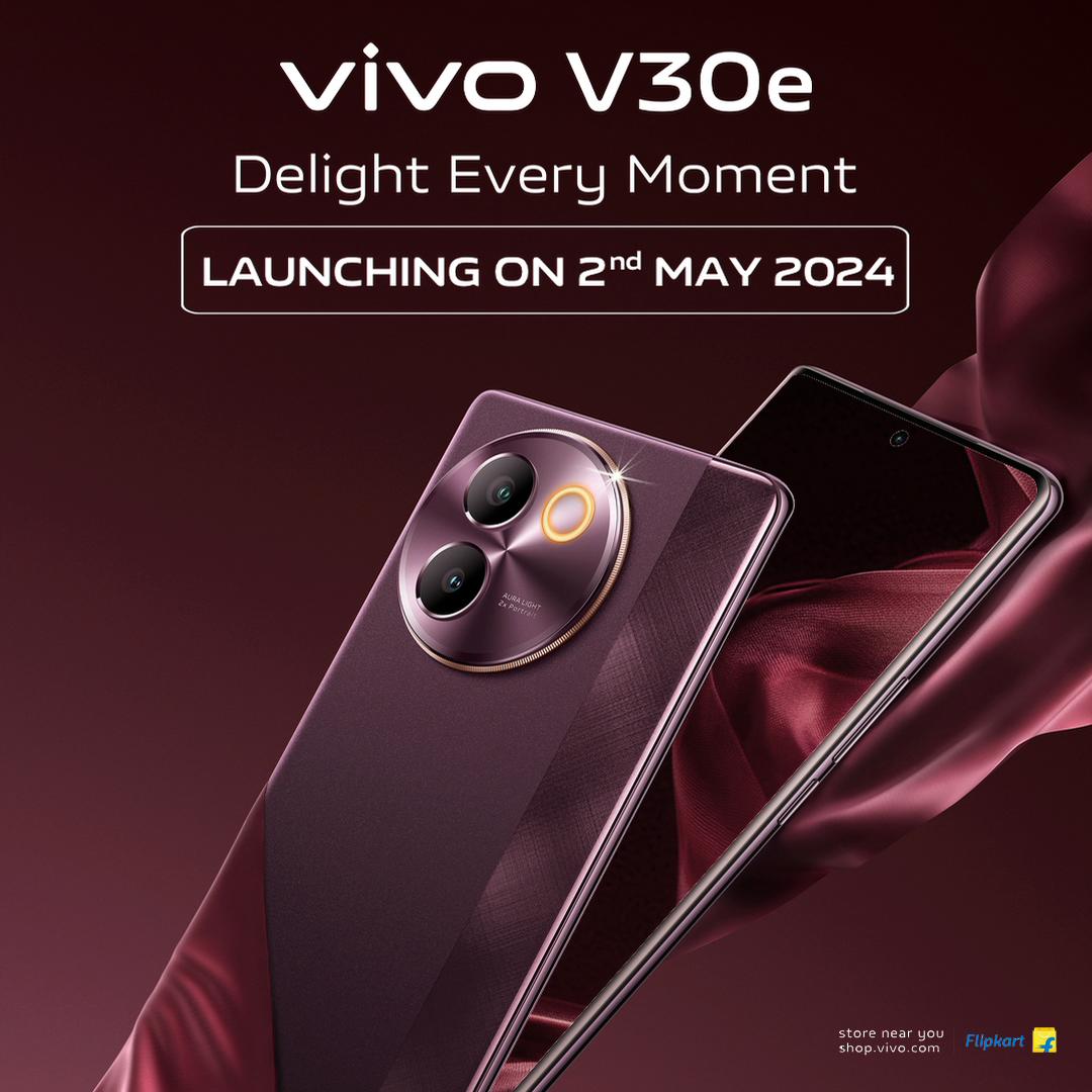 New smartphone incoming! #vivoV30e is launching on May 2nd in #India. #vivo