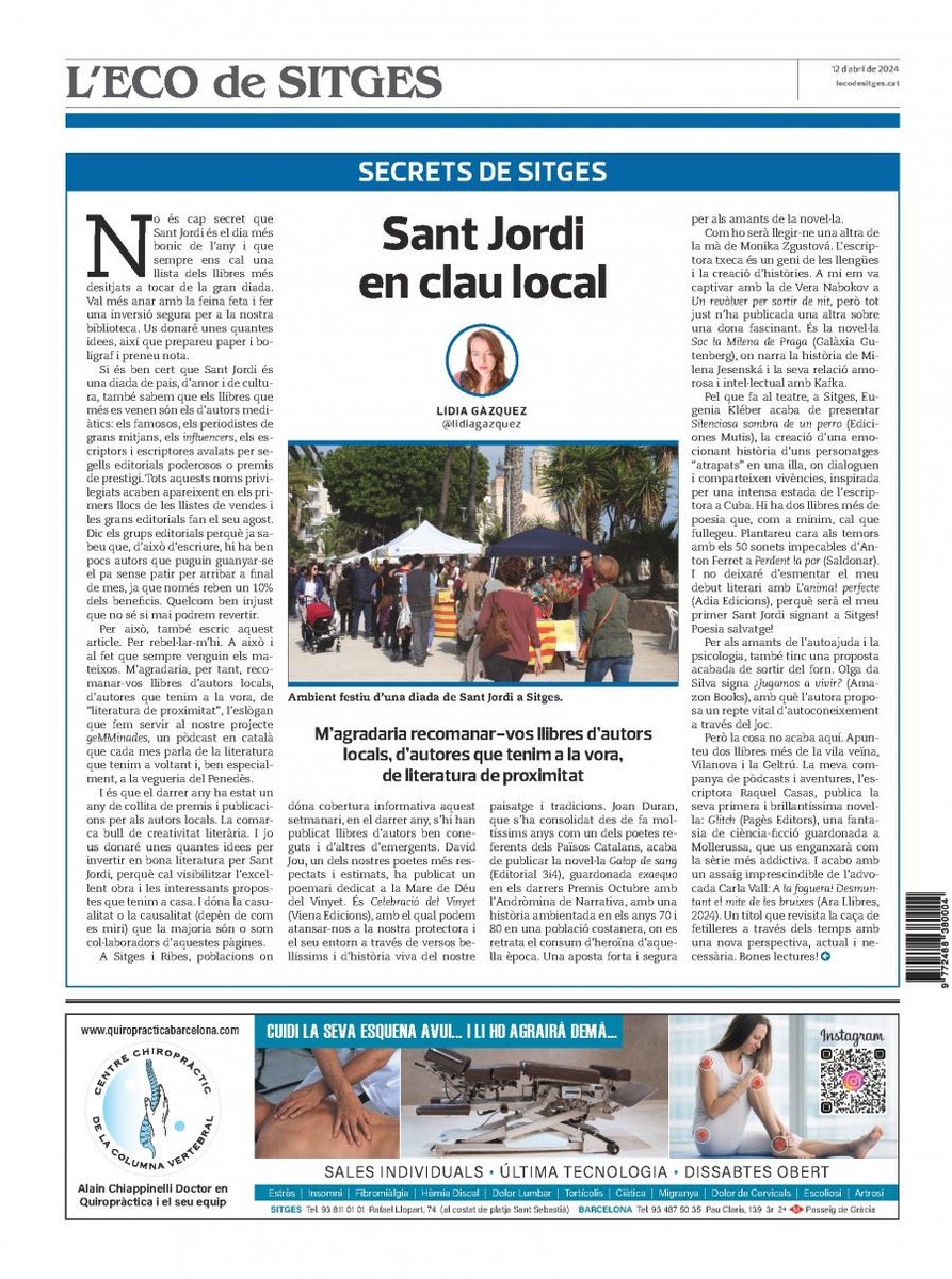 Fa tot just una setmana @lecodesitges publicava aquesta contra on parlo de #SantJordi2024 a #Sitges i el #Garraf. I hi vaig fer la meva llista de recomanacions en clau local. Preneu nota! 📚🌹✨