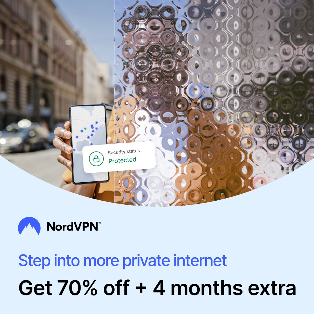 Encrypt your online traffic! Get 70% off NordVPN and receive four extra months. Grab the deal while it lasts: nordvpn.com/offer/social/?…