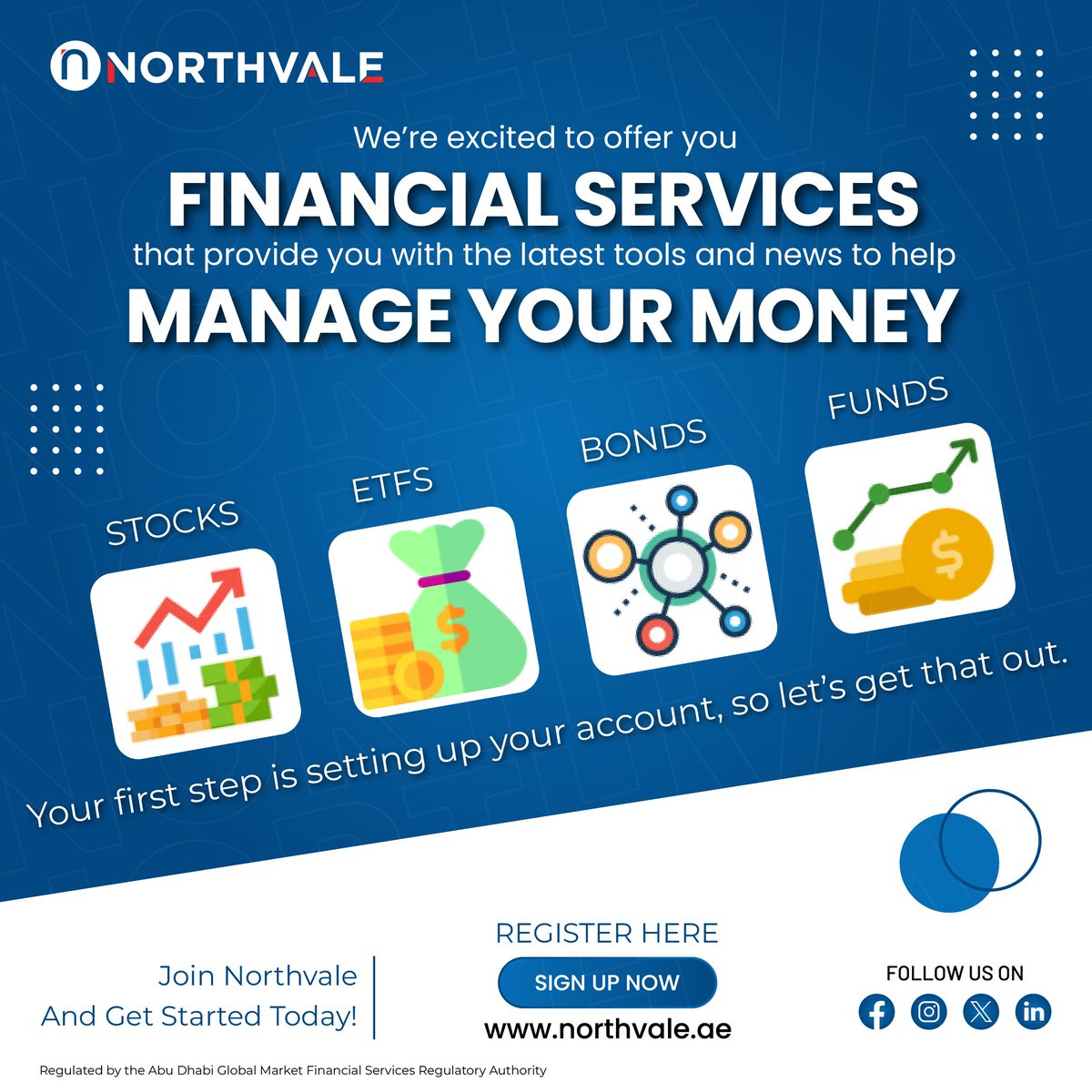 ❗️We're Excited to offer Stocks, ETFs, Bonds, and Funds—all at your fingertips.

Take your first step by setting up your account with us today at northvale.ae

#Northvale #eTrading #TradingPlatform #financialservices #stockmarkets #financialfreedom #investing #global