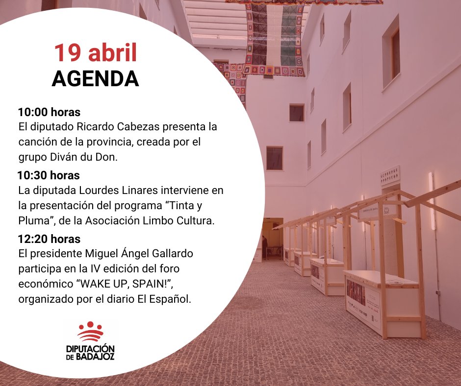 📢 AGENDA #DipBdjz | 📅 19abr ✔️ El presidente @magallardomir participa en la IV edición del foro económico 'WAKE UP, SPAIN!', organizado por el diario El Español @elespanolcom (Madrid, 12:20h). AGENDA COMPLETA ▶️ i.mtr.cool/tuajcyipox