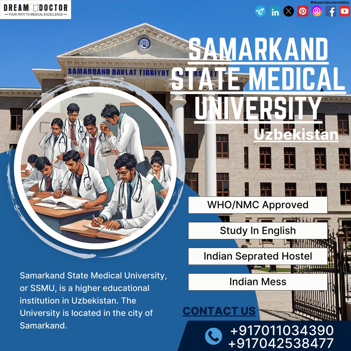 Samarkand State medical University batch 2024-25
Coming Soon

#samarkand #dreamdoctormbbs #Uzbekistan #Samarkand #mbbs #medical #medicine #study #student #motivation #samarkandstatemedicaluniversity #mbbsabroad #neet #neetaspirants #neet2024