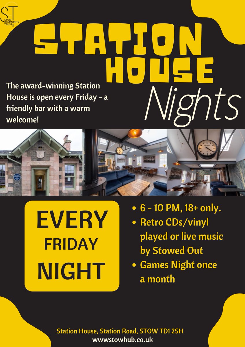 It's Friday, which means Station House Nights... Stow's community-run bar is open on Fridays evenings - from 6pm. Cheers!