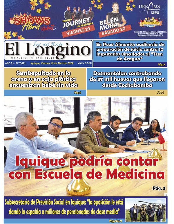 Portada del Diario Longino de Iquique 19 de abril del 2024 Visite diariolongino.cl #Iquique #Tamarugal #Chile