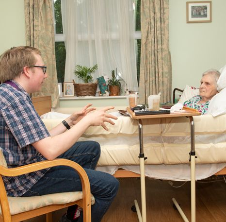 I visited Janet today. Unfortunately, she wasn't feeling well with a sore throat. So, I read her some poems. I'm looking forward to visiting her again next week – Mark, age 18, who has been visiting Janet weekly in a #Huntingdon #carehome for over a year. Photo of Mark and Janet