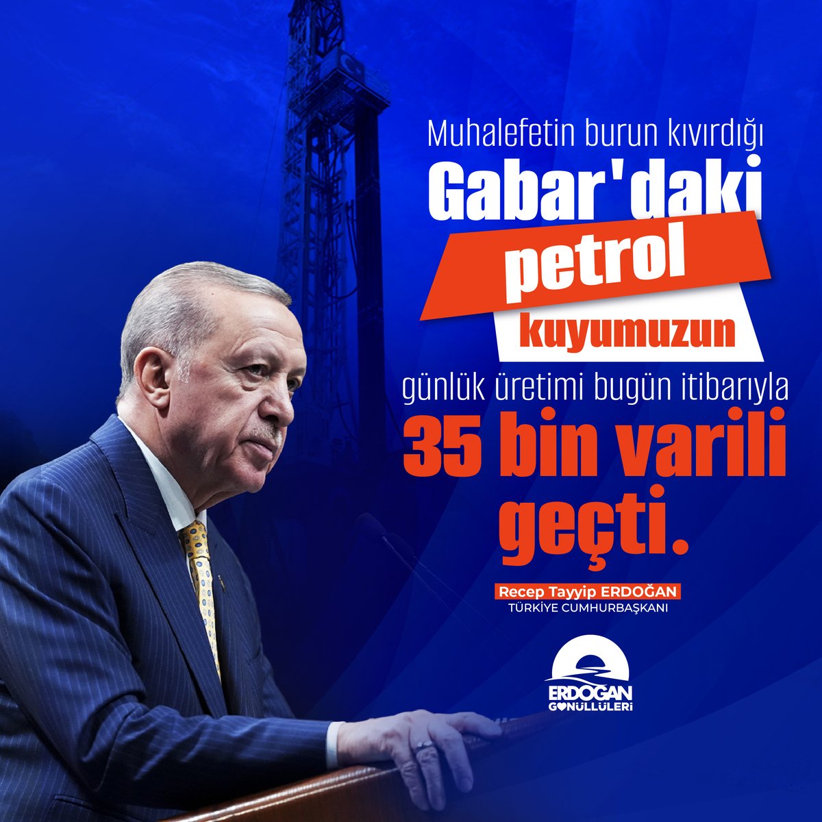 Muhalefetin burun kıvırdığı Gabar'daki petrol kuyumuzun günlük üretimi bugün itibarıyla 35 bin varili geçti.