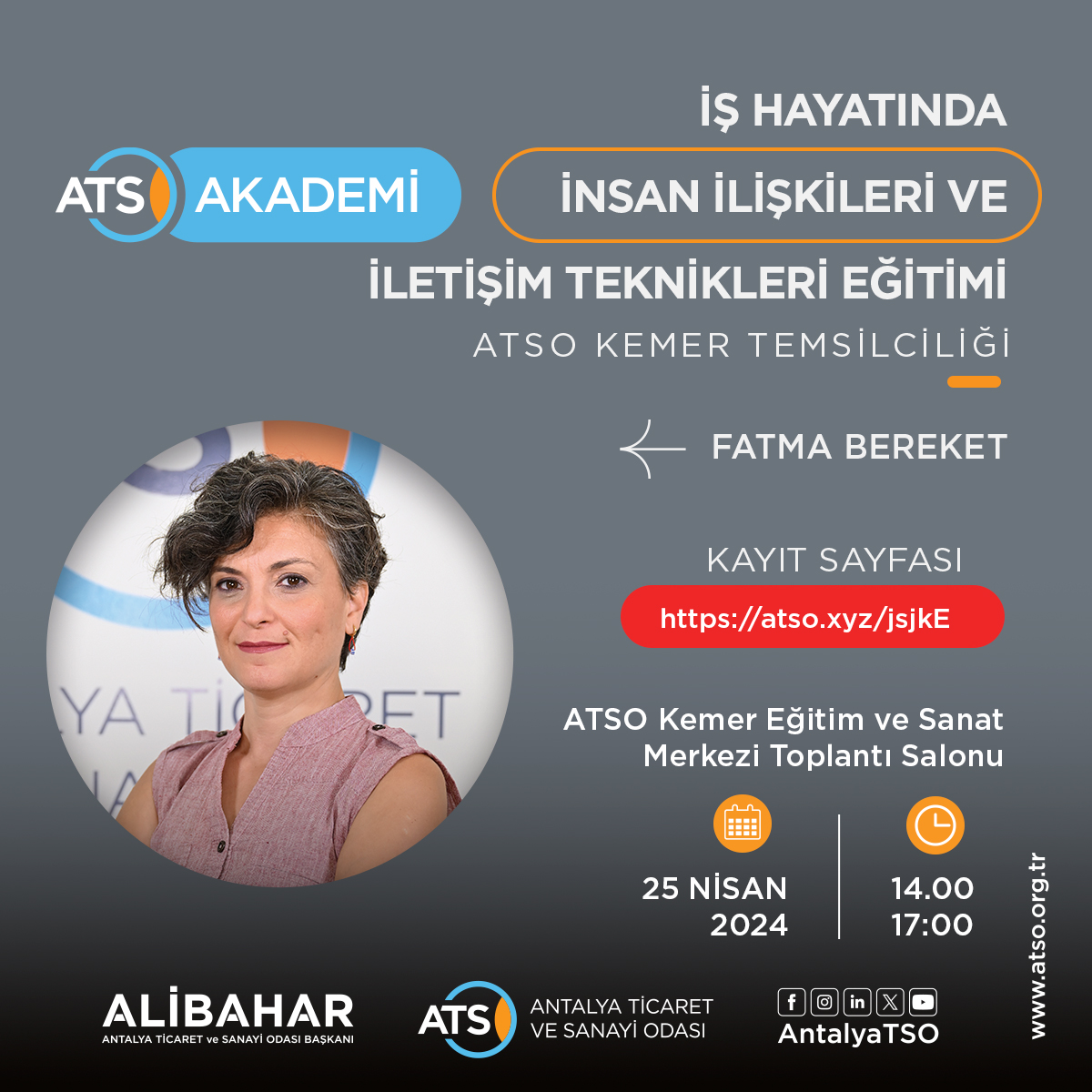 ATSO Akademi çatısı altında, ATSO Kemer temsilciliğimizde düzenlenecek olan “İş Hayatında İnsan İlişkileri ve İletişim Teknikleri Eğitimi”;