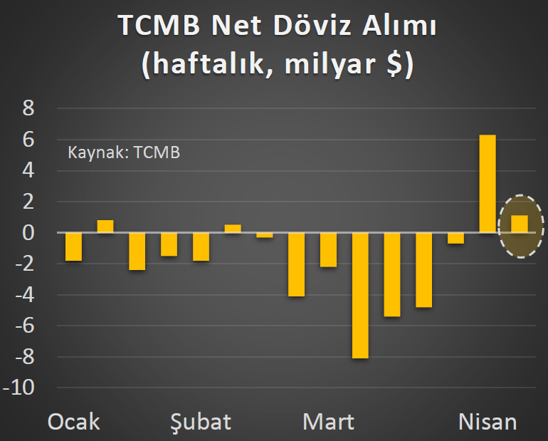 Merkez Bankası bayram haftasında jeopolitik gerilime rağmen nette döviz satmamış, hatta bir miktar almış.