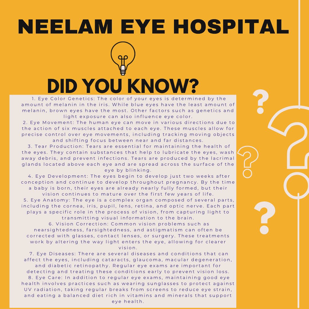 Unlock the mysteries of sight with these eye-opening ‘Did you know?’ facts! 👀 #EyeFacts #VisionInsights #Neelameyehospital #Drmohmaduzairzakai #eyes #care #Surgeon #Delhi