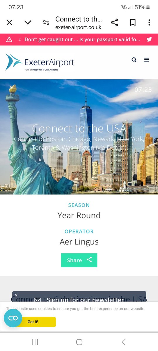 Sarah_Zanoni's tweet photo. Hey @Exeter_Airport did you know that @AerLingus no longer does the Toronto connection from EXT? This advertising is now wrong. We were booked for December but have been told it's no longer possible due to schedule changes. Oh, and crap customer service from Aer Lingus as well. https://t.co/5hKjUfSuUE