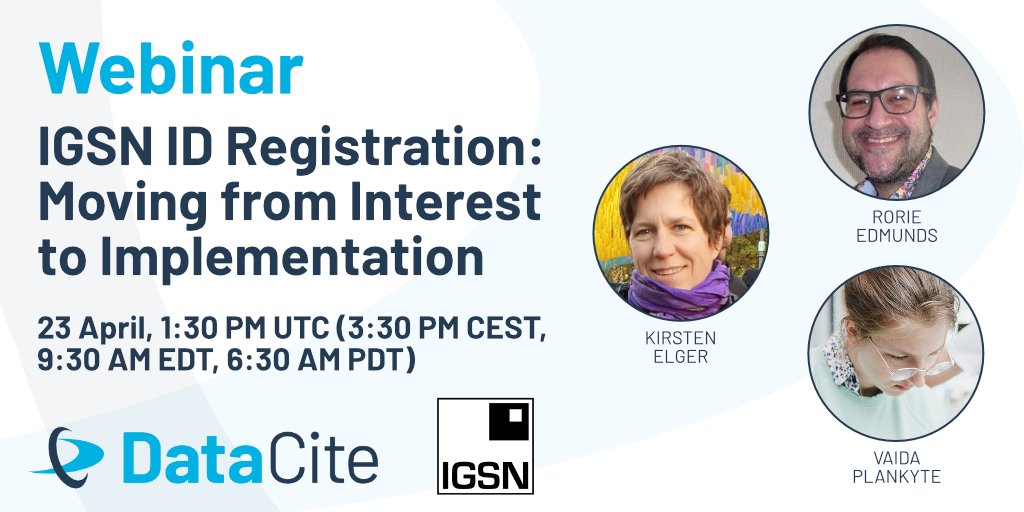 How can an organization work with its researchers to create a #sampleManagement workflow that incorporates IGSN ID registration? 🤔 Get answers in our practical @igsn_info webinar next Tuesday at 1:30 PM UTC: datacite.zoom.us/webinar/regist… Please share! #PIDs #OpenResearch #OpenScience