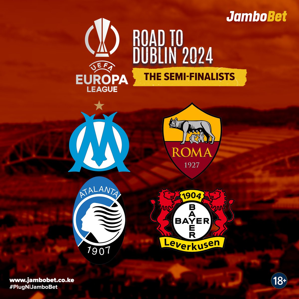 Europa League has shaped up properly.Semi finalists ndio hawa. The road to Dublin is not easy.

#PlugNiJamboBet
#PlayResponsibly