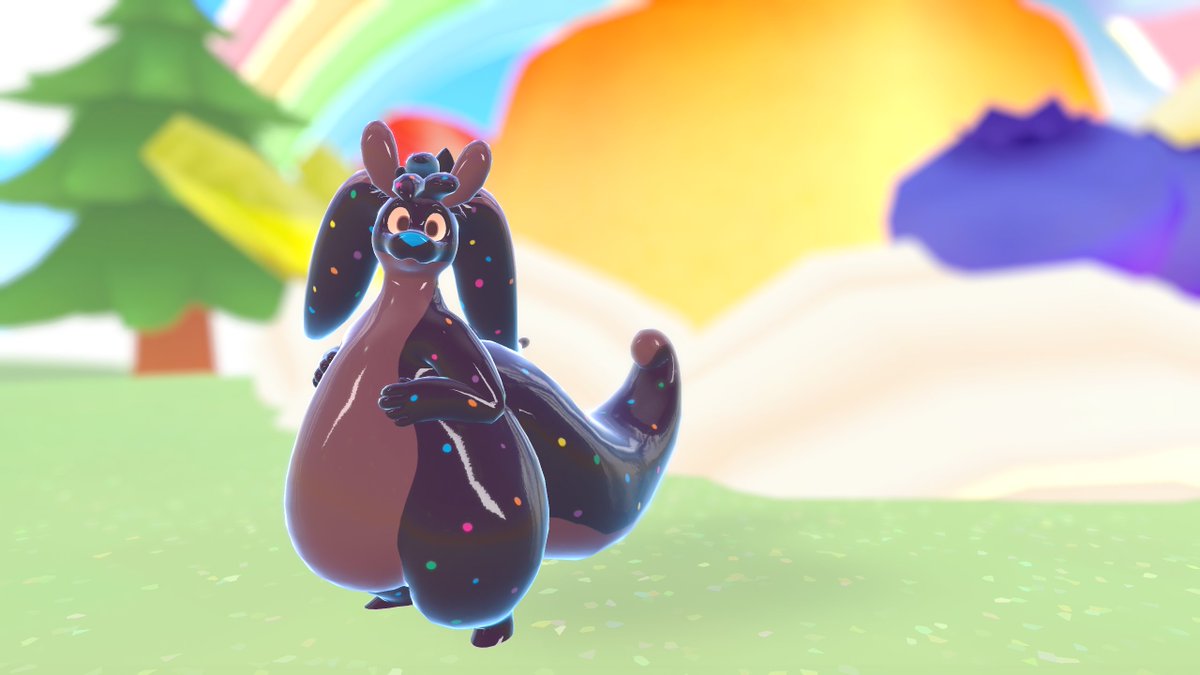 MystifyinMarten's tweet photo. For some reason, I felt like the #Gloopin needed some sort of Cosmic Brownie theme to it... so I made one! Still kind of looks like a delicious chocolate pudding with rainbow sprinkles though... #Furry #VRChat https://t.co/o8Df6nAwcp