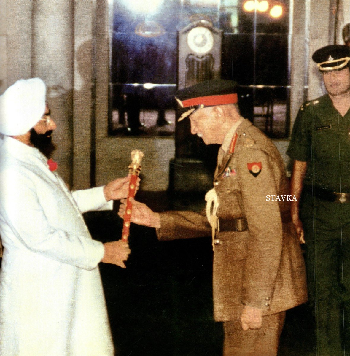 On 28 April 1986, in the Ashoka Hall of Rashtrapati Bhavan, the 87-year-old General Kodandera Madappa Cariappa was invested with the rank of Field Marshal and presented the baton by President Giani Zail Singh. The book titled Field Marshal K.M. Cariappa written by his son, Air