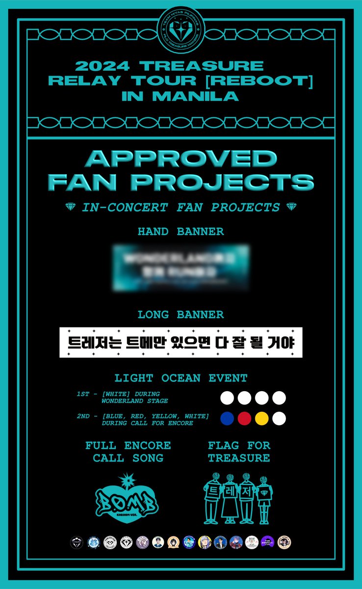 TeamHiyasPH's tweet photo. ⏻ ɴᴏᴡ ʟᴏᴀᴅɪɴɢ… 2024 TREASURE RELAY TOUR ‘REBOOT’ in MANILA 💎

Hello Filo Teumes! We now present to you the APPROVED FAN PROJECTS 🎉🩵

Complete guide will be posted separately🙏🏻 

Presented by @TeamHiyasPH 🇵🇭

#TREASURE_REBOOT_IN_MANILA
#Hiyas_Pilipinas #TREASURE #트레저 https://t.co/p9i6ujl1L9