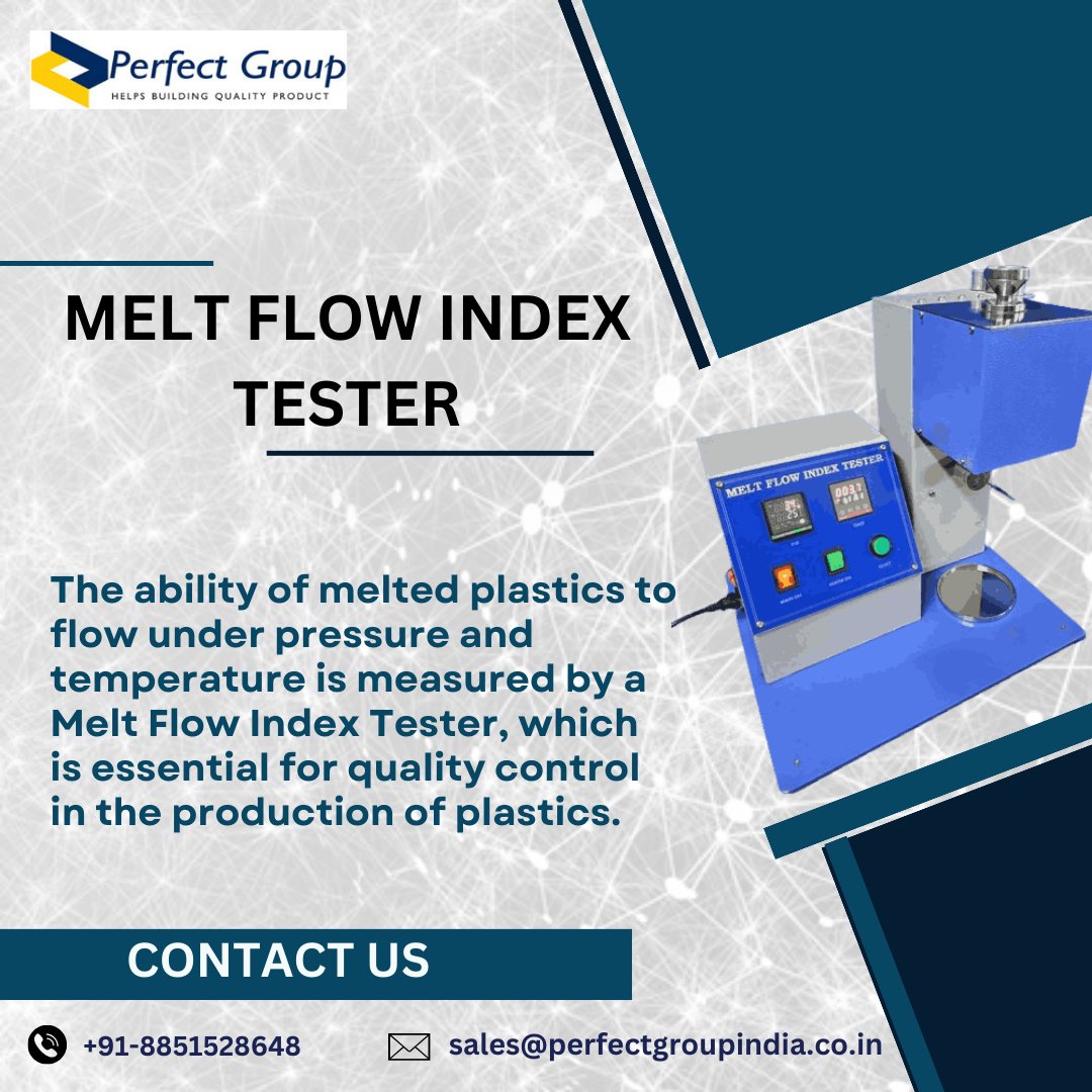perfectgroup12's tweet image. Melt Flow Index Tester
The Melt Flow Index Tester from Perfect Group makes it feasible to accurately analyze the flow properties of thermoplastic materials. 
#perfectgroupindia #industrial  #meltflowindextester
Visit us: perfectgroupindia.co.in/melt-flow-inde…
