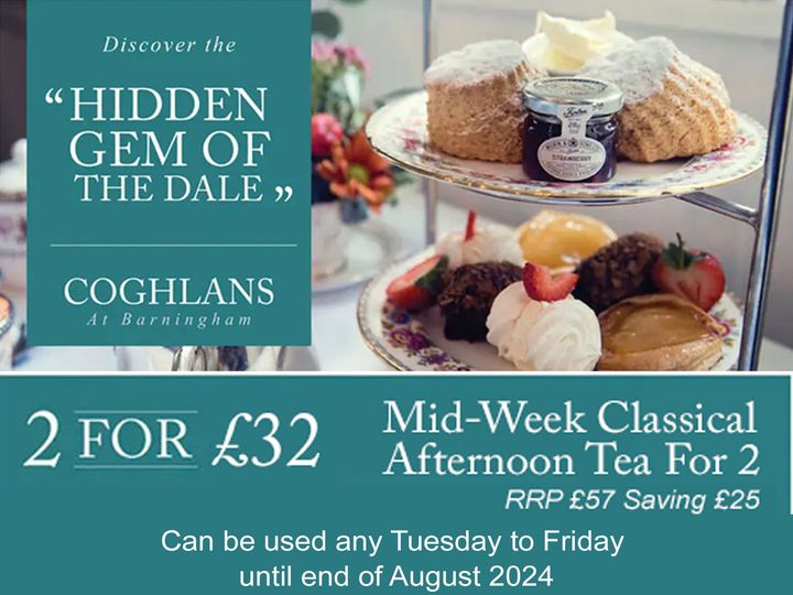 Brilliant new Afternoon Tea Voucher now available online. 2 Full Afternoon Tea to be used Tuesday to Friday until end August only £32 offer only available for a short time so grab yours now @BarnardNews