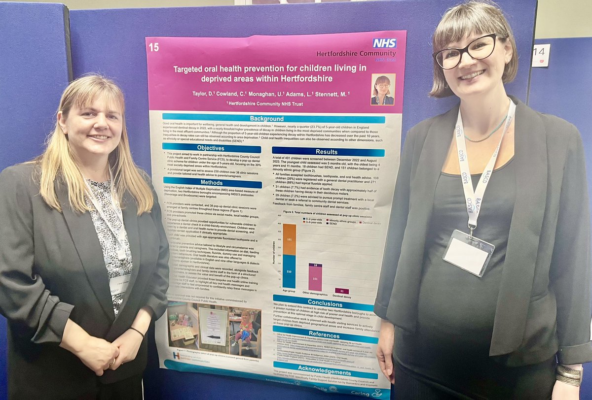 Michelle Stennett (@michellestenn) on Twitter photo Well done to Dee Taylor and Clare Cowland for their poster presentation on targeted dental pop-up clinics in Hertfordshire at BASCD Spring Scientific Meeting 2024 👏🏾👏🏾👏🏾<a href="/bascd_uk/">British Assn. for the Study of Community Dentistry</a> <a href="/HCTNHS/">Hertfordshire Community NHS Trust</a> Well done to Dee Taylor and Clare Cowland for their poster presentation on targeted dental pop-up clinics in Hertfordshire at BASCD Spring Scientific Meeting 2024 👏🏾👏🏾👏🏾<a href="/bascd_uk/">British Assn. for the Study of Community Dentistry</a> <a href="/HCTNHS/">Hertfordshire Community NHS Trust</a>