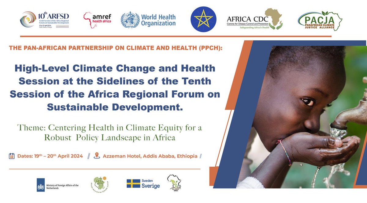 High Level Climate Change and Health Influencing Session at the Sidelines of the Heath Tenth Session of the Africa Regional Forum on sustainable Development
When on  the 19th & 20th of April from 9:00 am-5:00pm EAT. 
Link:  bit.ly/4aQDGk4
#ARFSD10 #Intergrated2030Agenda