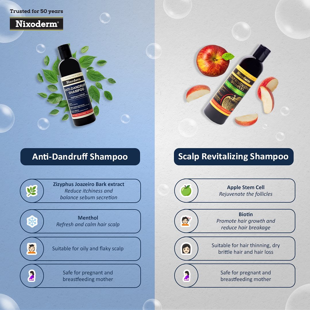 NixodermMY's tweet photo. Let’s break down our two best-selling shampoos – Anti-Dandruff and Scalp Revitalizing 🧴

Find the ideal match for your hair type to unlock maximum benefits and achieve your dream hair goals 💁🏻‍♀️

#Nixoderm #NixodermMY #Shampoo #AntiDandruff #ScalpRevitalizing https://t.co/ikdKIughXs