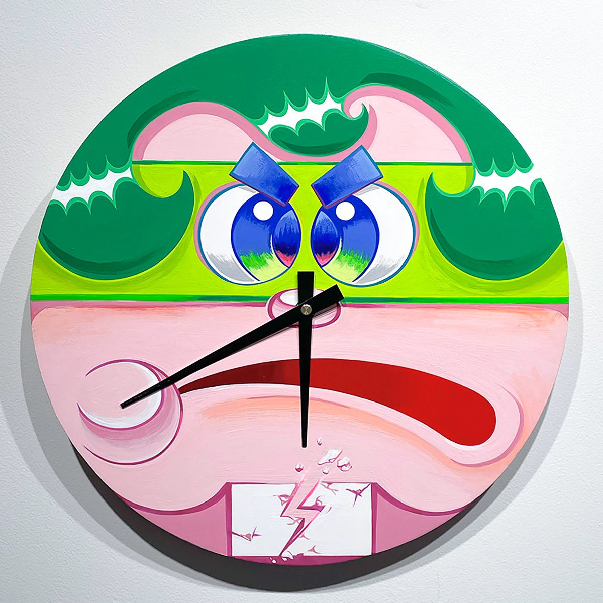 "テレキネ君"
(Telekine Boy)
350φ
wood panel on acrylic

"念力岩をも徹す"
集中力を武器とする超能力キャラクター⚡️

#テレキネ君
#telekinesis 
#woodpanel
#acrylic
#clock
#shutie