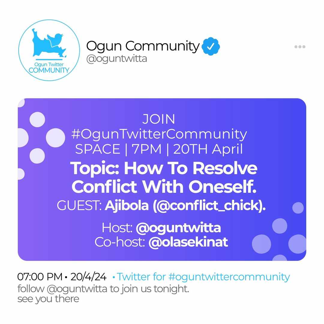 Tomorrow we Learn Unlearn and Re-Learn. Join us tomorrow. 📍 Twitter space @OgunTwitta @olasekinat @conflict_chick