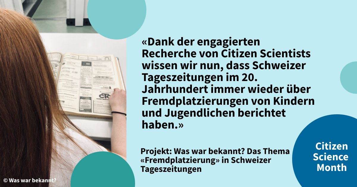 Das #SeedGrant-Projekt @waswarbekannt untersucht zusammen mit Citizen Scientists, was in der (medialen) Öffentlichkeit über die Fremdplatzierung von Kindern und Jugendlichen im 20. Jahrhundert in der Schweiz bekannt gemacht wurde. waswarbekannt.ch #CitSciMonth