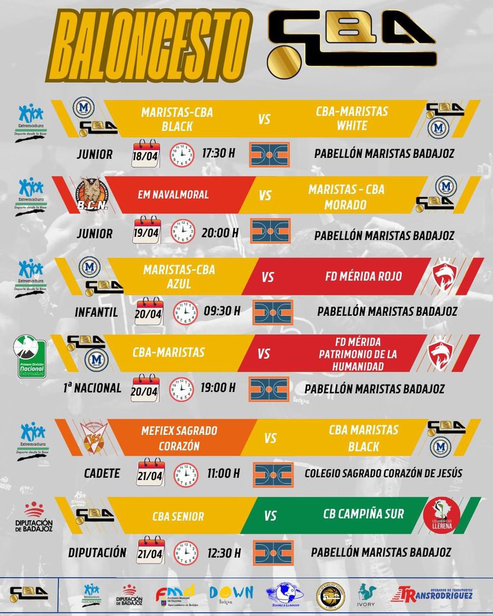 CBACADEMYSPAIN's tweet photo. Este fin de semana hay baloncesto de cantera!!!!
Que no se os olvide!!!
#CBAhacecantera
#CBAcademy
#CBAmethod #Badajoz
#basketball #baloncesto
#CBAfamily https://t.co/oD3DoF2VHY