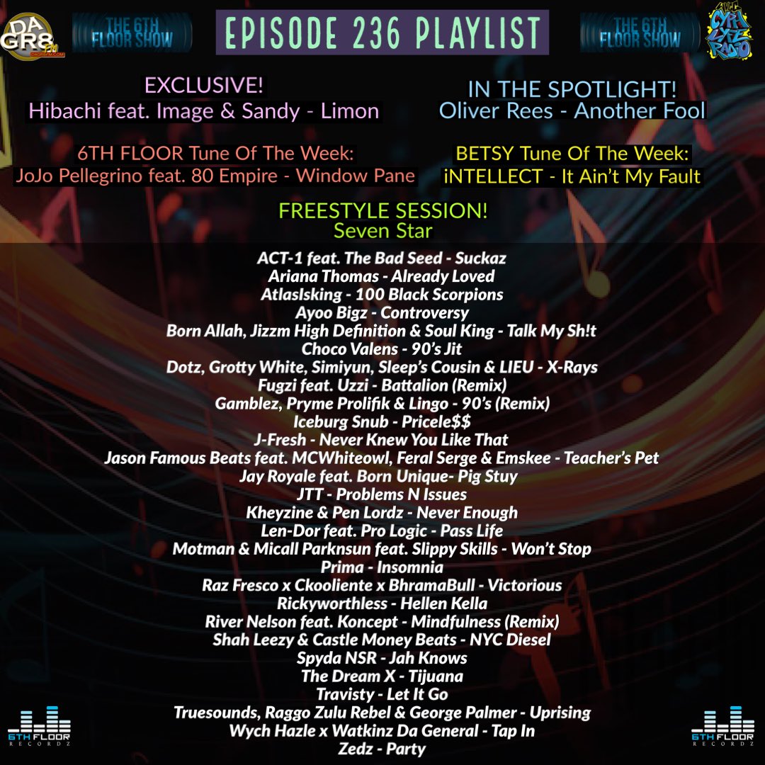 Episode 236 #ComingSoon (23/04/24) #The6thFloorShow

@MCSevenStar @AThomasMusic1 @AtlasIsKing @JizzmHighDef @OfficialDotz @SimiyunRaps @SleepsCousinLL @lieu_music @SummonFugzi @chocovalens @PrymeProlifik @iceburg_snub