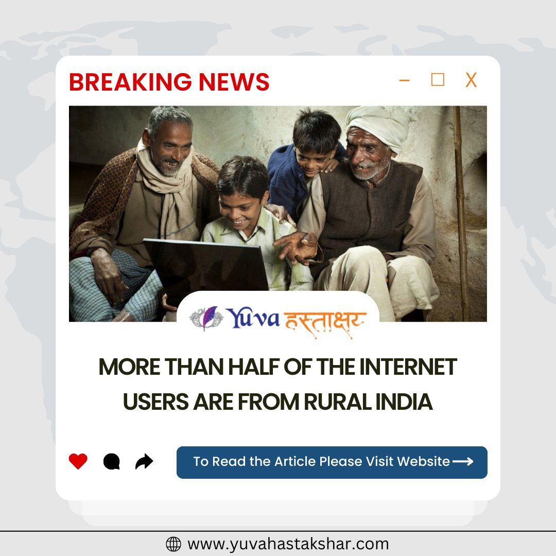 45 crore active Internet users were in rural India as per the reports up to 2023. 
.
.
.
.
.
#yuvahastakshar #monthlynewsletter #latestissue #internetusage #ruralarea #rurallife #ruralindia #ruralinternetprovider #ruralinternet #internetusage #internet #internetnegatif