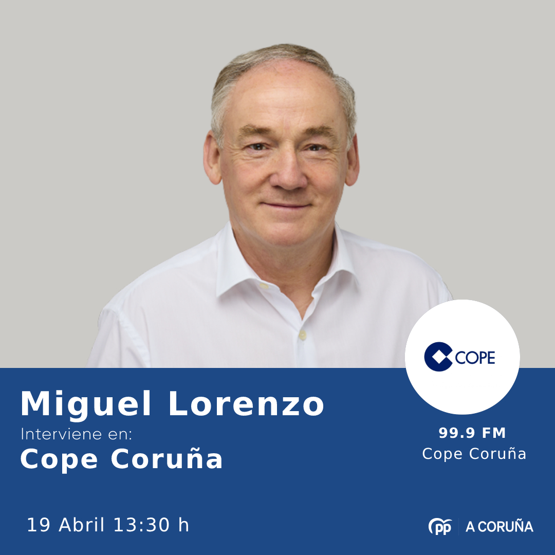 📻 @MLorenzoTorres estará a las 13.30 h. en @copecoruna con @EvaMif para hablar de la actualidad de la ciudad. 👂Puedes escucharlo en el 99.9 FM o en este enlace: bit.ly/2M8BP1X