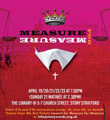 Opening this evening - a minimalist interpretation of Shakespeare's Measure for Measure, set in the 1980s. At Stony Stratford Library until Tuesday and some performances are already SOLD OUT. Tickets at: ents24.com/milton-keynes-… @mklibraries @CultureMK