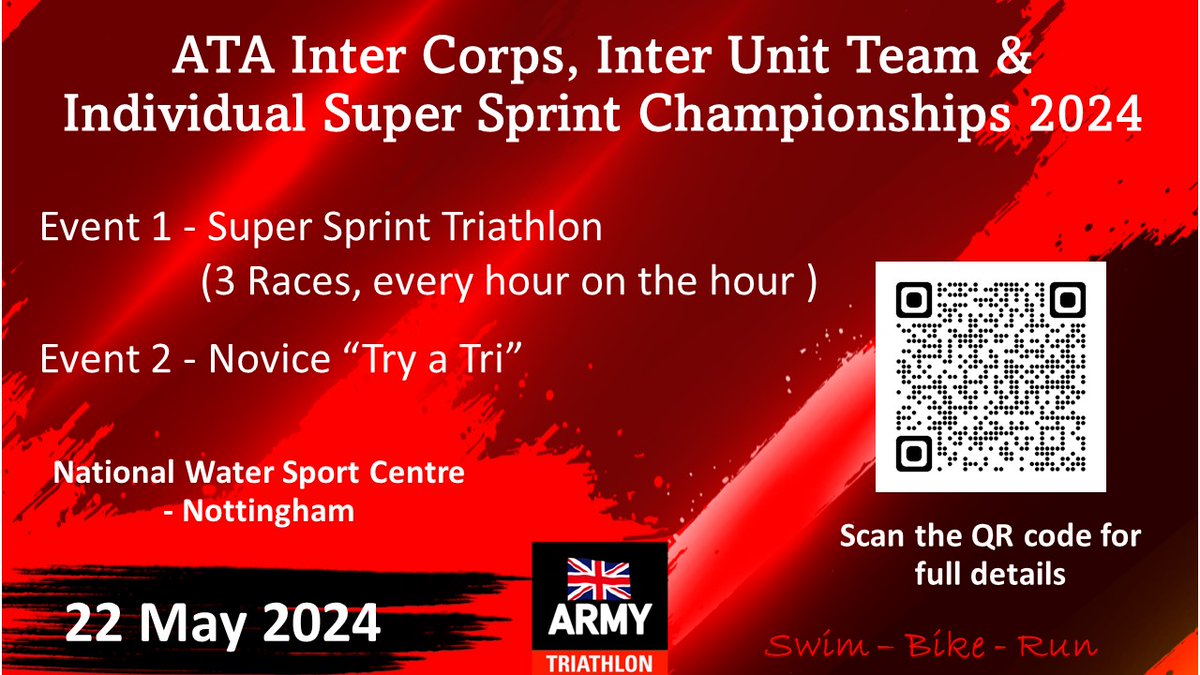 📢Entry Link is open for the ATA Inter Corps, Inter Unit Team &amp; Individual Super Sprint Triathlon Championship 2024. Full details can be found on Defence Connect jive.defencegateway.mod.uk/events/168649

<a href="/ArmySportASCB/">Army Sport</a> #armytriathlon #ATA