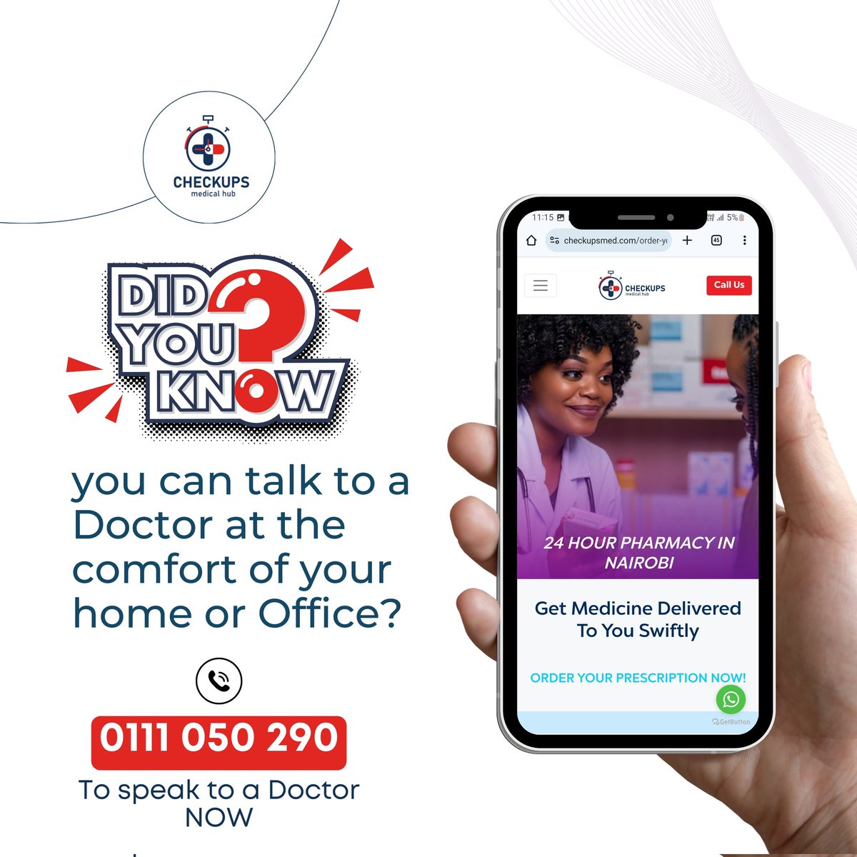In Nairobi, Sarah, a busy professional, fell ill amidst her packed schedule. Discovering telemedicine, she called a doctor from her office and received prompt treatment without leaving her desk. You can be Sarah today, just call 0111 050 290 NOW or SAVE the number just incase!!