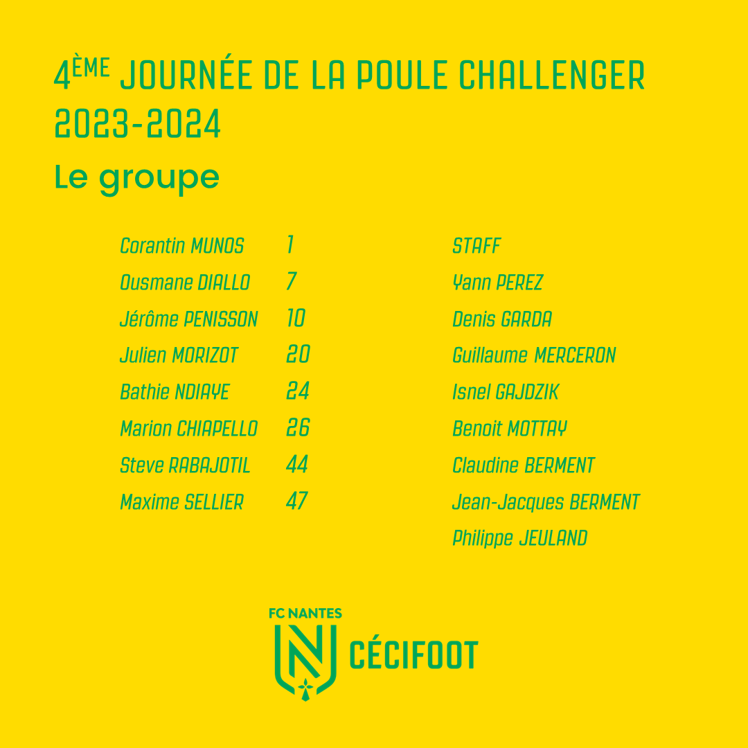 📋 Le groupe 📋

Découvrez le groupe retenu par le staff technique pour la quatrième journée du Championnat de France B1 (Poule Challenger), organisée ce samedi 20 avril à Lens.

Et n’hésitez pas à leur faire part de vos encouragements en commentaire !

#FCN #Cécifoot #Paris2024