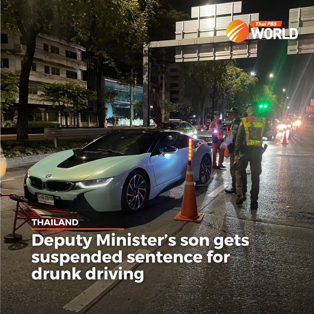 The son of a deputy minister was given a suspended jail term, had his driver’s license suspended for six months, was ordered to perform 12 hours of community and fined 4,000 baht after he was found guilty of drunk driving.

Read more: thaipbsworld.com/deputy-ministe…

#ThaiPBSWorld