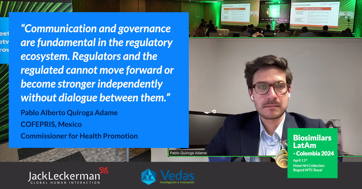 #BiosimilarsLatAm - #Colombia2024 Pablo Quiroga Adame shed light on the importance of communication and governance in the regulatory ecosystem. He emphasized that dialogue between regulators and the regulated is crucial for progress and strength. #COFEPRIS #RegulatoryStrategy