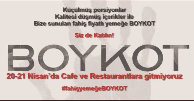 Bir kere de kendi lehinize olan bir boykota katılın da 2 gün dışarıda yemek yemeyin be kardeşim! #fahisyemeğeBOYKOT